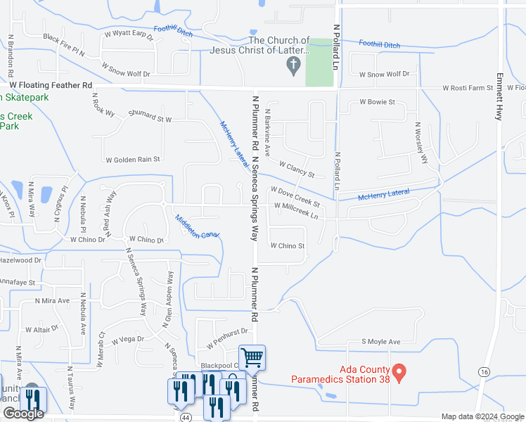 map of restaurants, bars, coffee shops, grocery stores, and more near 997 North Barkvine Avenue in Star