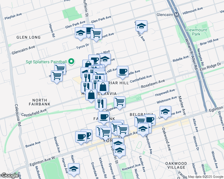 map of restaurants, bars, coffee shops, grocery stores, and more near in Toronto