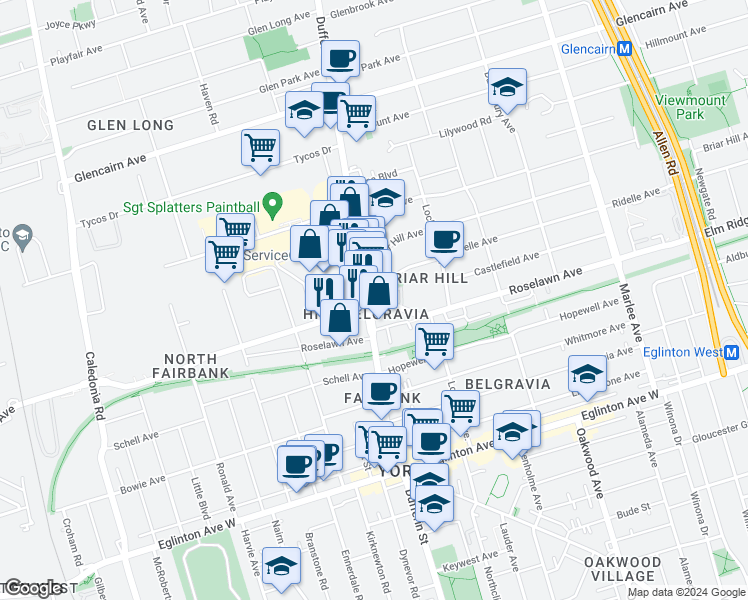 map of restaurants, bars, coffee shops, grocery stores, and more near in Toronto