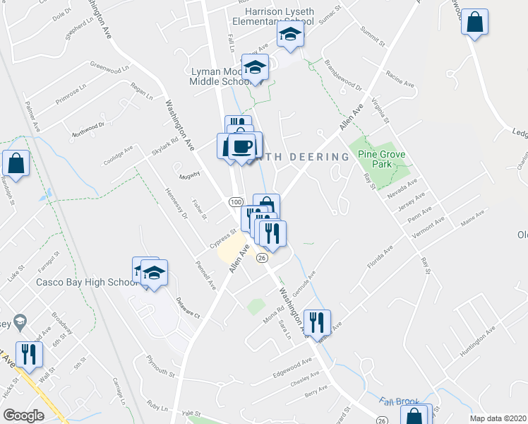 map of restaurants, bars, coffee shops, grocery stores, and more near 386 Allen Avenue in Portland