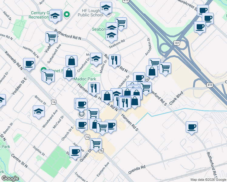 map of restaurants, bars, coffee shops, grocery stores, and more near 24 Archdekin Drive in Brampton