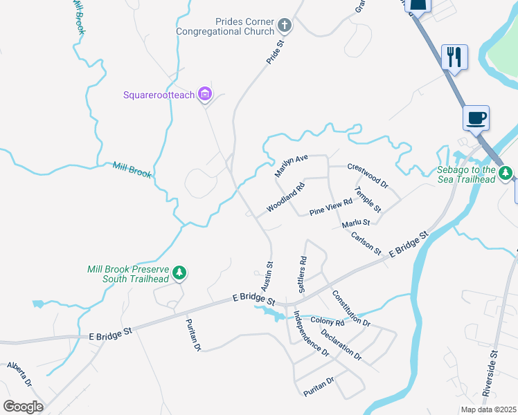 map of restaurants, bars, coffee shops, grocery stores, and more near 151 Austin Street in Westbrook