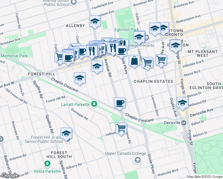 map of restaurants, bars, coffee shops, grocery stores, and more near in Toronto