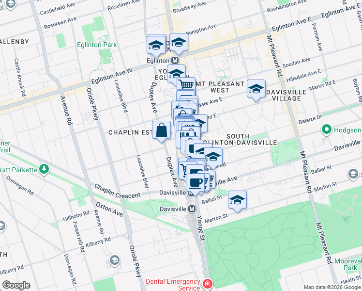 map of restaurants, bars, coffee shops, grocery stores, and more near in Toronto