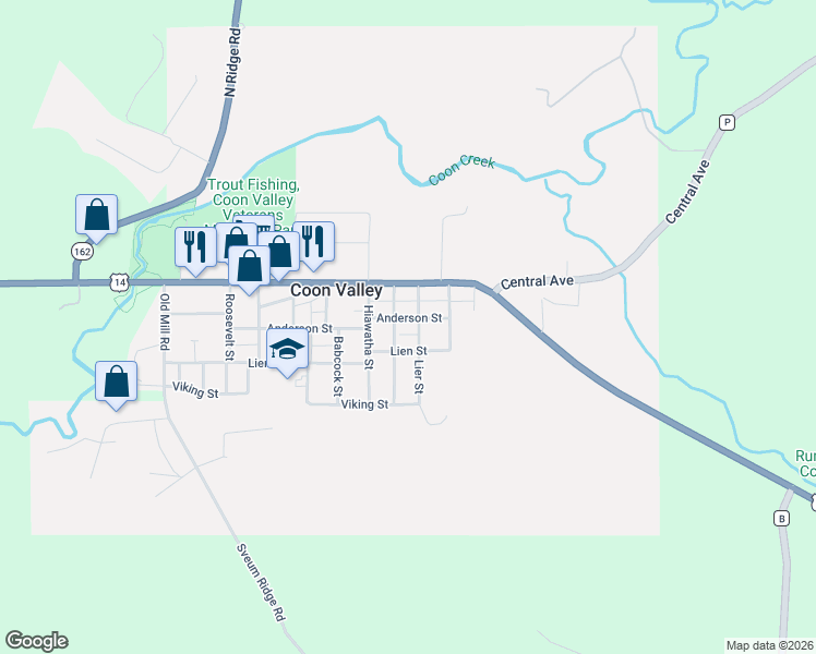 map of restaurants, bars, coffee shops, grocery stores, and more near 201 Davidson Street in Coon Valley