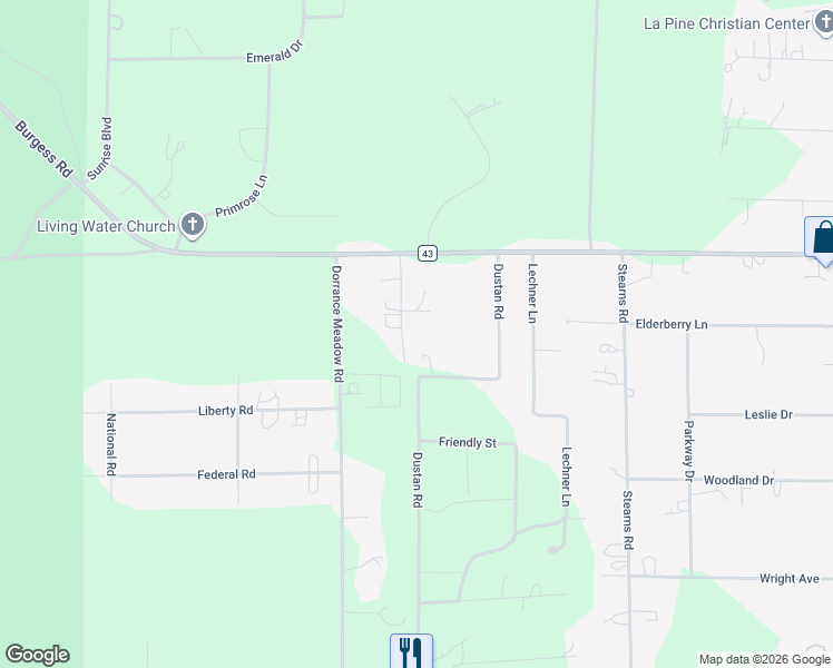 map of restaurants, bars, coffee shops, grocery stores, and more near 52310 Whispering Pines in La Pine