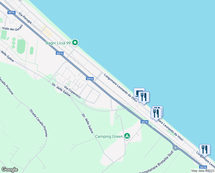 map of restaurants, bars, coffee shops, grocery stores, and more near 15 Via Galileo Galilei in Senigallia