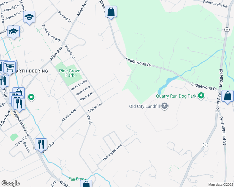 map of restaurants, bars, coffee shops, grocery stores, and more near 576 Maine Avenue in Portland