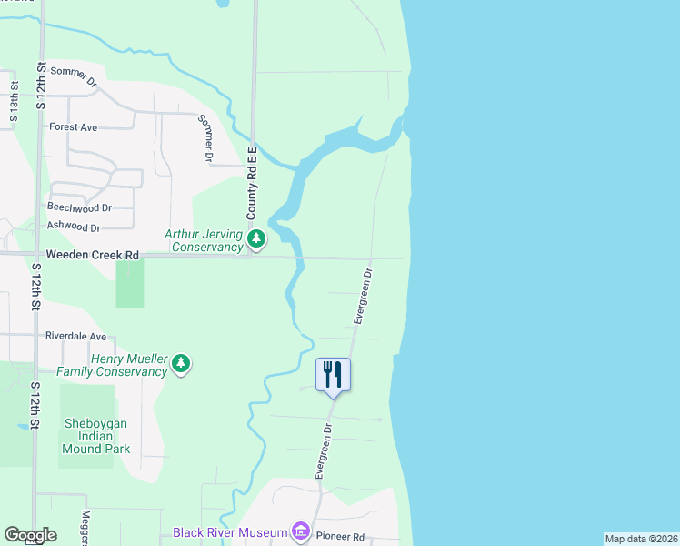 map of restaurants, bars, coffee shops, grocery stores, and more near 338 Birchwood Lane in Sheboygan