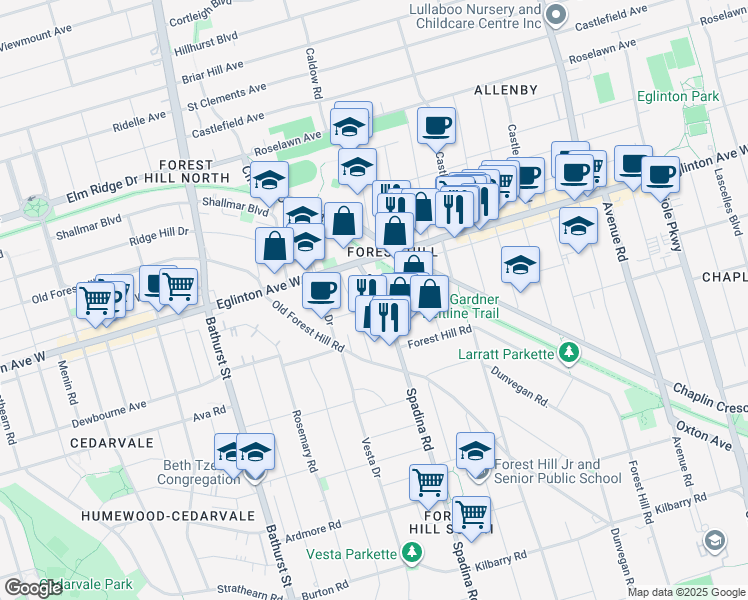 map of restaurants, bars, coffee shops, grocery stores, and more near 8 Chadwick Avenue in Toronto