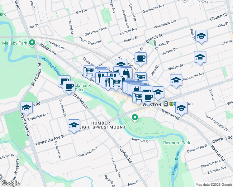 map of restaurants, bars, coffee shops, grocery stores, and more near in Toronto