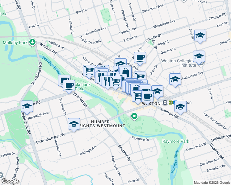 map of restaurants, bars, coffee shops, grocery stores, and more near in Toronto