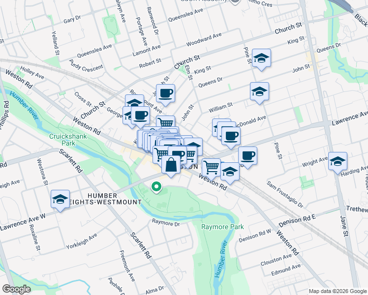 map of restaurants, bars, coffee shops, grocery stores, and more near in Toronto
