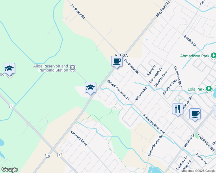 map of restaurants, bars, coffee shops, grocery stores, and more near in Brampton
