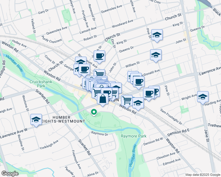map of restaurants, bars, coffee shops, grocery stores, and more near 33 South Station Street in Toronto