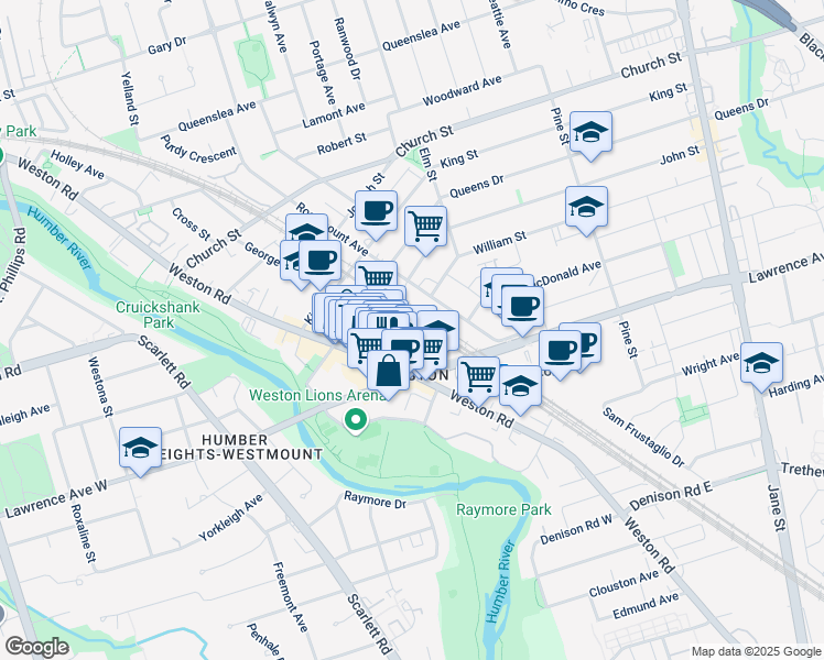 map of restaurants, bars, coffee shops, grocery stores, and more near in Toronto