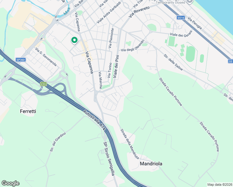 map of restaurants, bars, coffee shops, grocery stores, and more near 2 Via degli Olmi in Senigallia