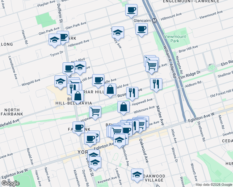 map of restaurants, bars, coffee shops, grocery stores, and more near 133 Times Road in Toronto
