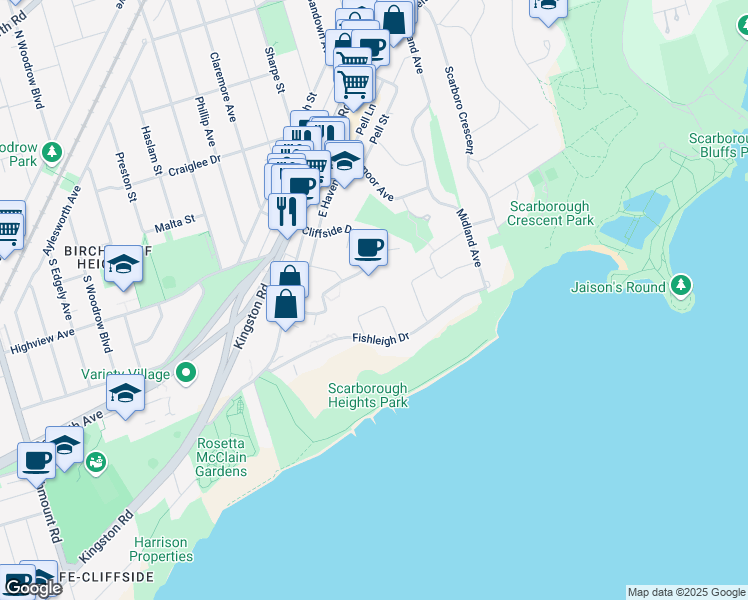 map of restaurants, bars, coffee shops, grocery stores, and more near in Toronto