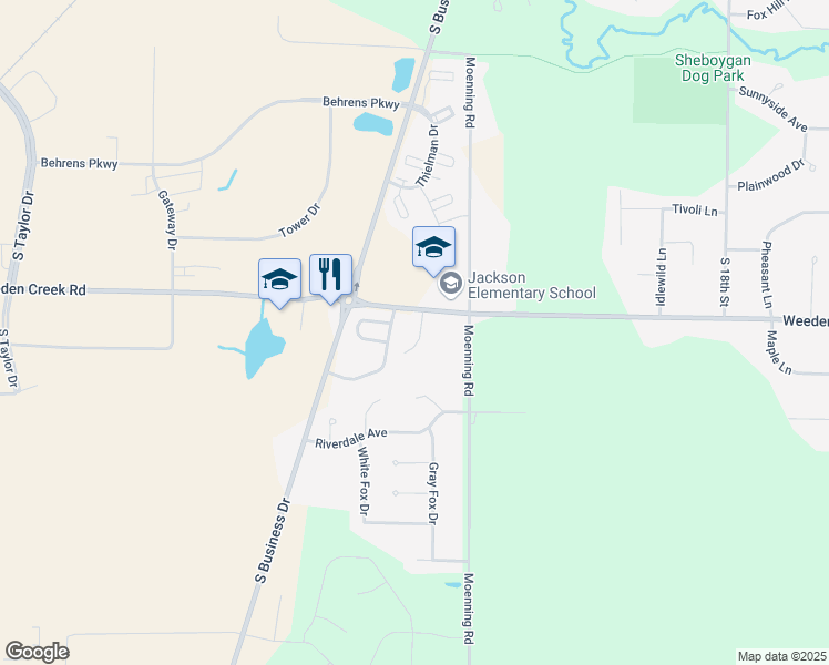map of restaurants, bars, coffee shops, grocery stores, and more near 4620 Fox Grove Road in Sheboygan