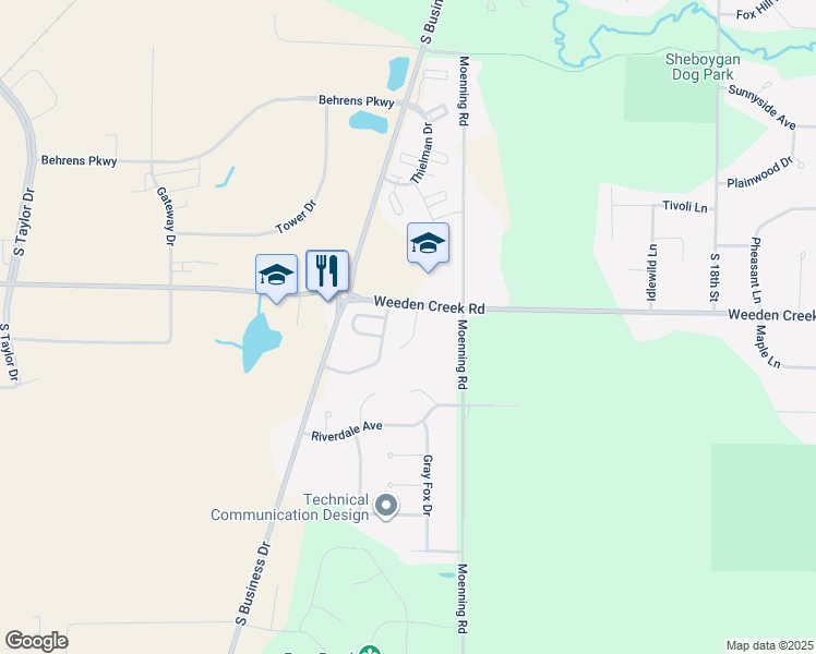 map of restaurants, bars, coffee shops, grocery stores, and more near 4715 Fox Grove Road in Sheboygan