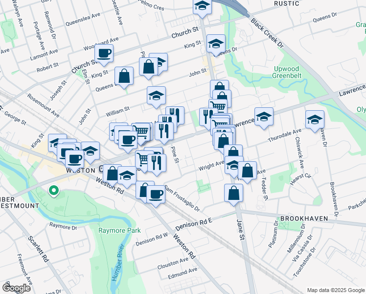 map of restaurants, bars, coffee shops, grocery stores, and more near 38 Gibson Avenue in Toronto