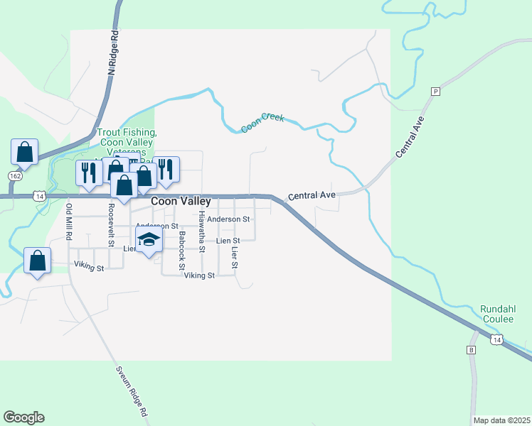 map of restaurants, bars, coffee shops, grocery stores, and more near 206 Lafollette Street in Coon Valley