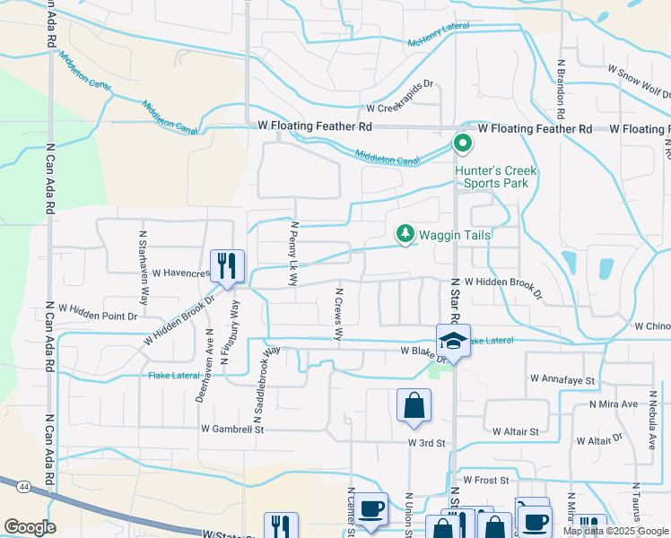 map of restaurants, bars, coffee shops, grocery stores, and more near 959 North Crews Avenue in Star