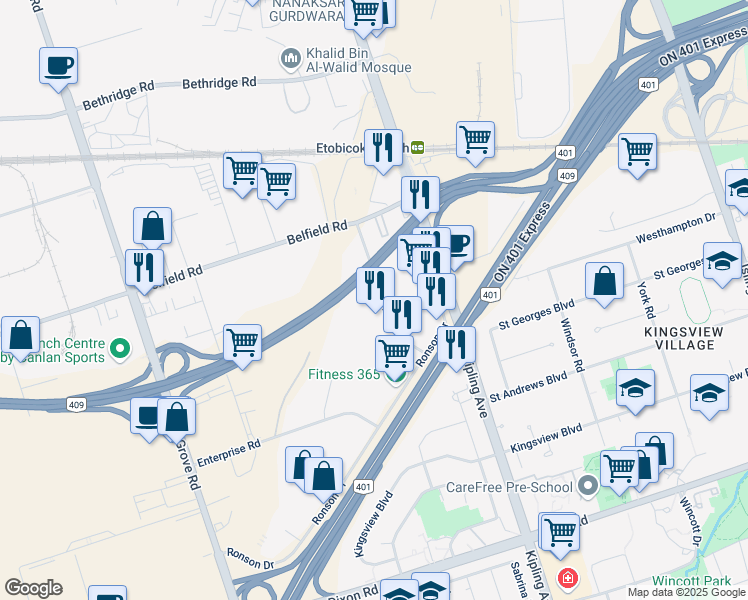 map of restaurants, bars, coffee shops, grocery stores, and more near 46 Shaft Road in Toronto