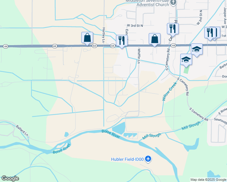 map of restaurants, bars, coffee shops, grocery stores, and more near 651 Whiffin Lane in Middleton