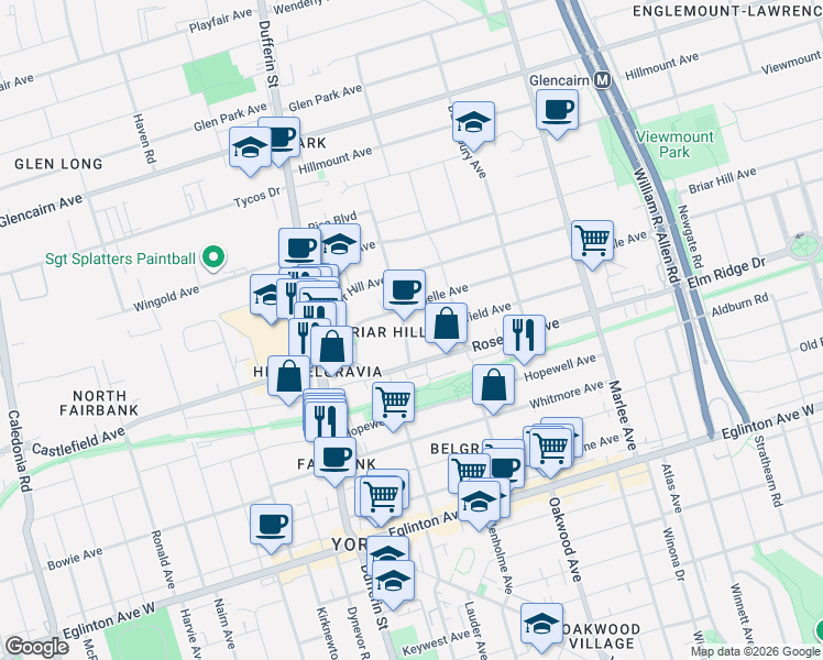 map of restaurants, bars, coffee shops, grocery stores, and more near 159 Locksley Avenue in Toronto