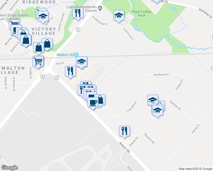 map of restaurants, bars, coffee shops, grocery stores, and more near 6757 Northwest Drive in Mississauga