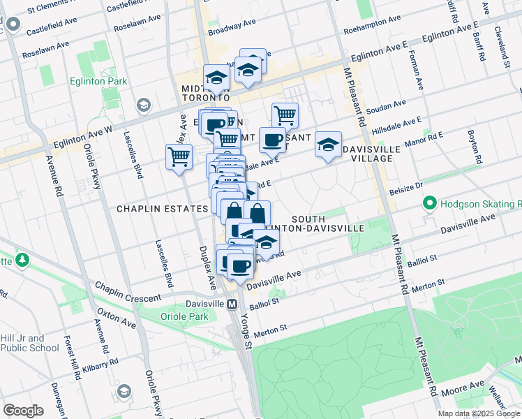 map of restaurants, bars, coffee shops, grocery stores, and more near in Toronto