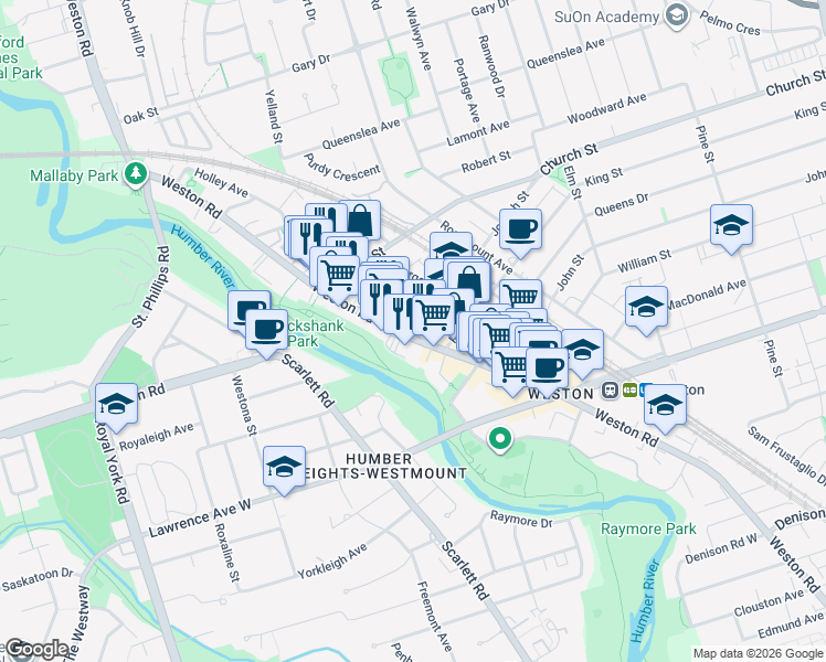 map of restaurants, bars, coffee shops, grocery stores, and more near in Toronto