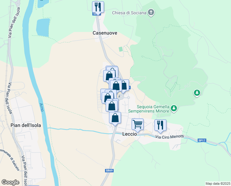 map of restaurants, bars, coffee shops, grocery stores, and more near 8 Via Europa in Leccio