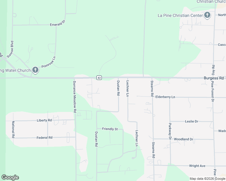 map of restaurants, bars, coffee shops, grocery stores, and more near 52363 Dustan Road in La Pine