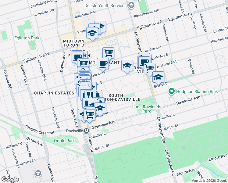 map of restaurants, bars, coffee shops, grocery stores, and more near 12 Oswald Crescent in Toronto