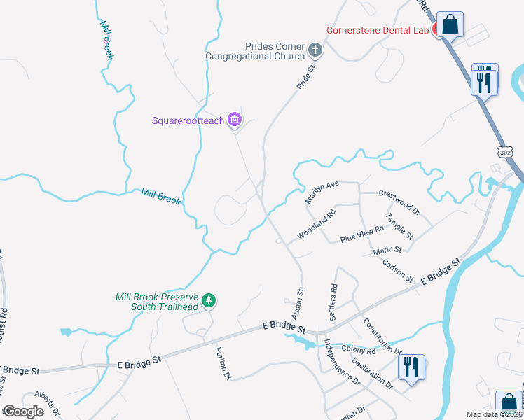 map of restaurants, bars, coffee shops, grocery stores, and more near 200 Austin Street in Westbrook