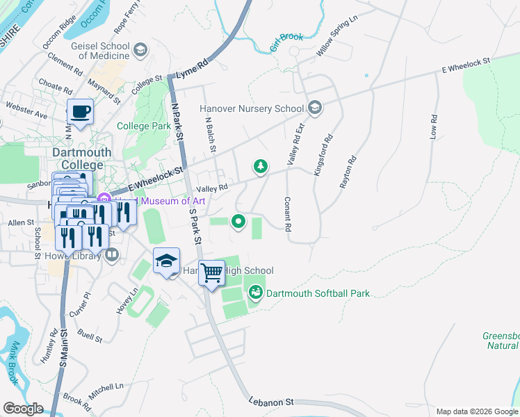 map of restaurants, bars, coffee shops, grocery stores, and more near 9 Chase Road in Hanover
