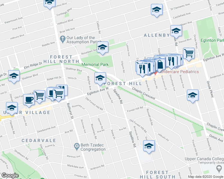 map of restaurants, bars, coffee shops, grocery stores, and more near in Toronto