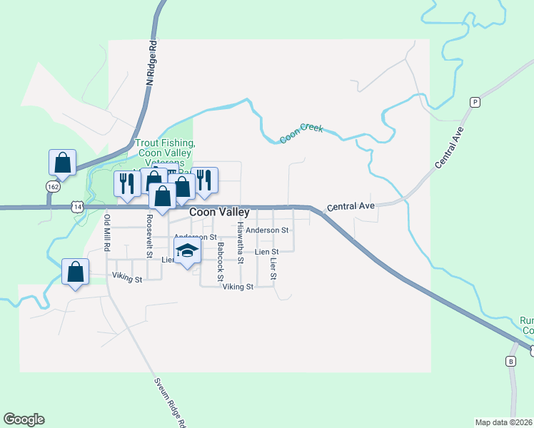 map of restaurants, bars, coffee shops, grocery stores, and more near 400 Central Avenue in Coon Valley