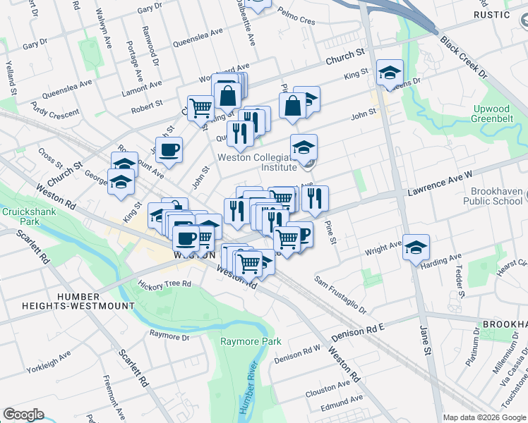 map of restaurants, bars, coffee shops, grocery stores, and more near 6 Boyd Avenue in Toronto
