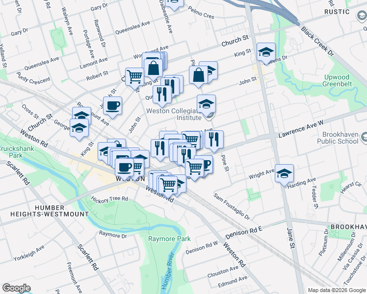 map of restaurants, bars, coffee shops, grocery stores, and more near 12 Boyd Avenue in Toronto