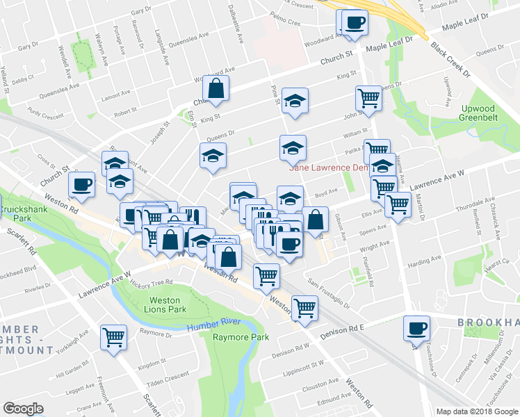 map of restaurants, bars, coffee shops, grocery stores, and more near 12 Boyd Avenue in Toronto