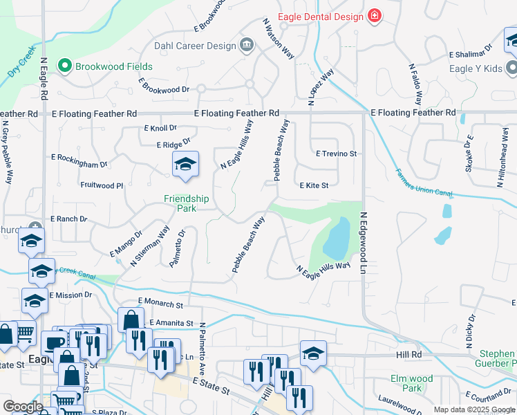 map of restaurants, bars, coffee shops, grocery stores, and more near 798 Eagle Hills Way in Eagle