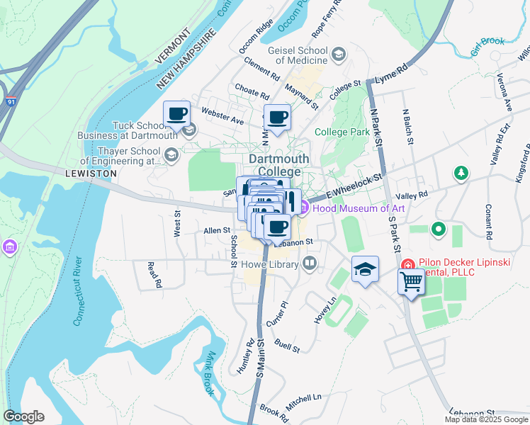 map of restaurants, bars, coffee shops, grocery stores, and more near in Hanover