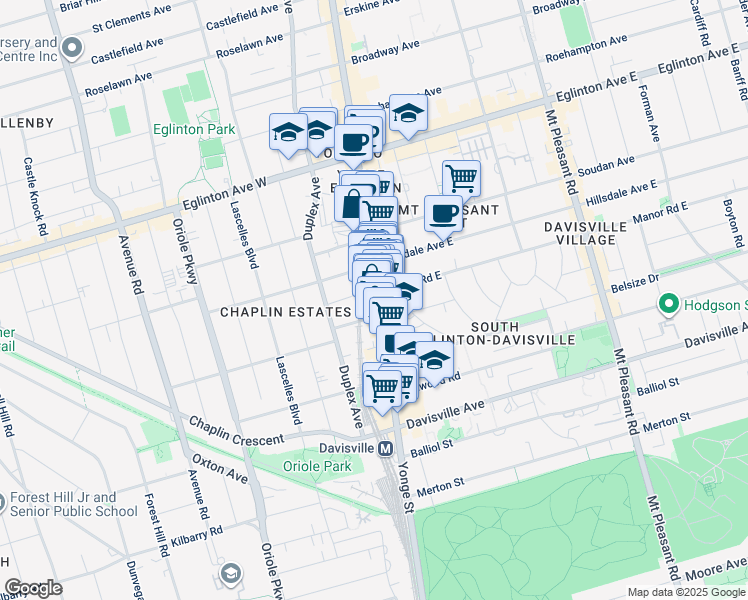 map of restaurants, bars, coffee shops, grocery stores, and more near 2088 Yonge Street in Toronto