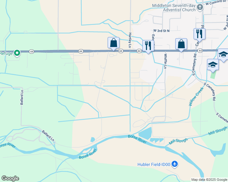 map of restaurants, bars, coffee shops, grocery stores, and more near 12667 Idaho 44 in Middleton