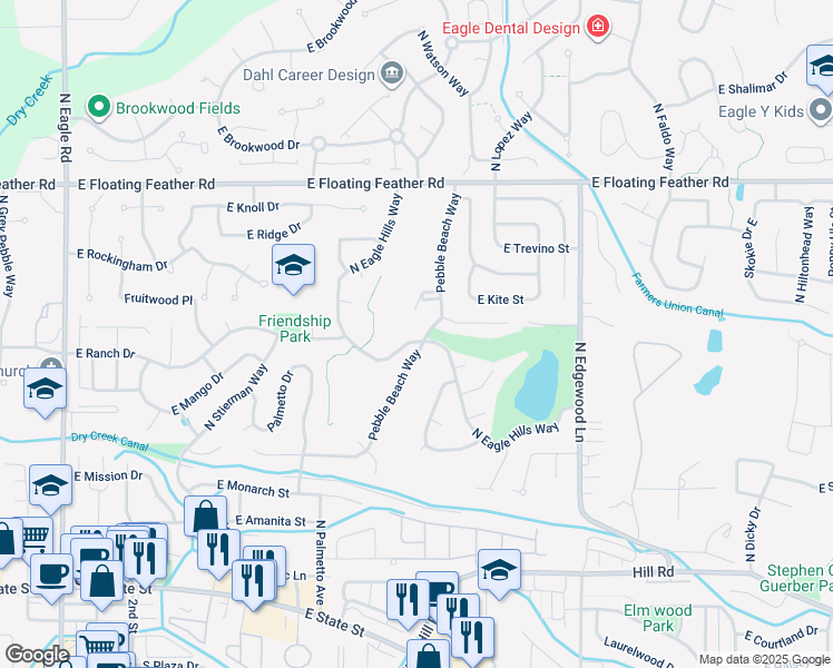 map of restaurants, bars, coffee shops, grocery stores, and more near 798 North Eagle Hills Way in Eagle