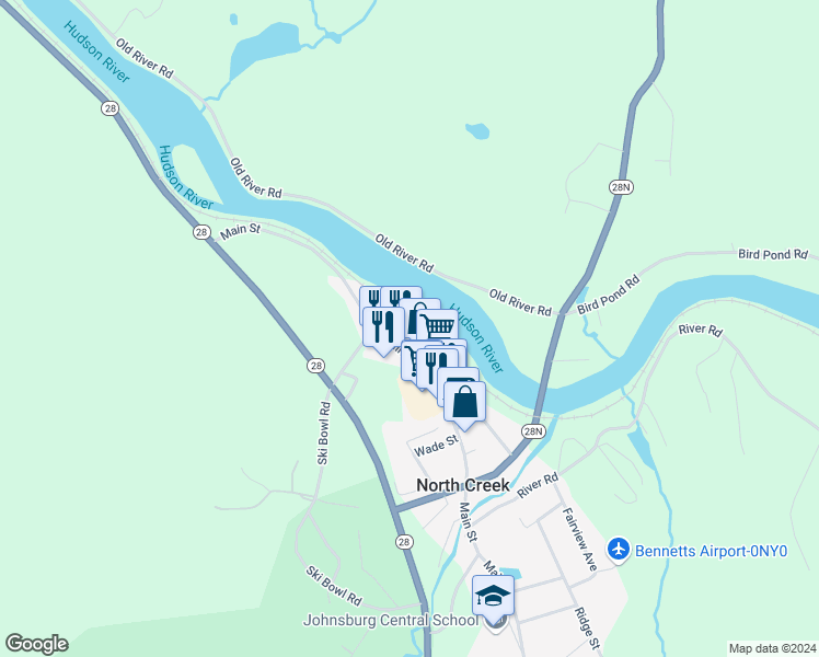 map of restaurants, bars, coffee shops, grocery stores, and more near Railroad Place in Warren County